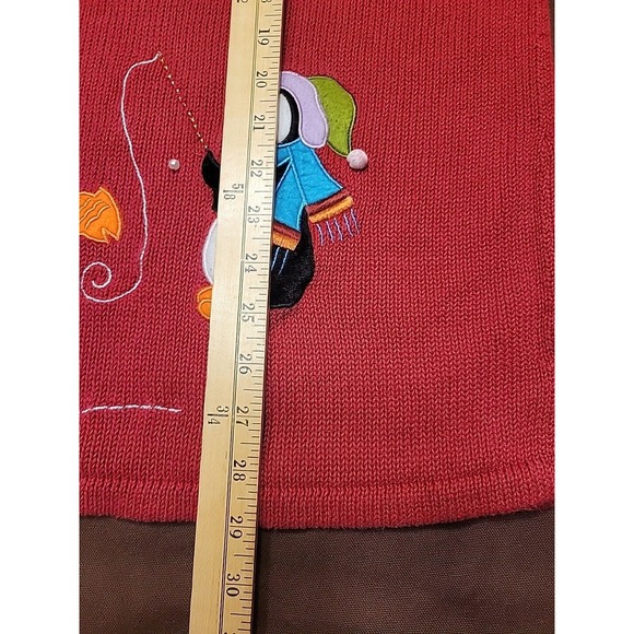 Holiday Editions Sweater‎ Womens XL Embroidered Penguin Ramie Red - Picture 10 of 14